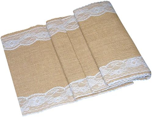 Lontenrea Burlap Lace Table Runner Hessian Table Cloth for Country Outdoor Wedding Party Decoration