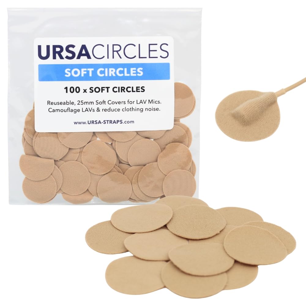 URSA Soft Circles Mic Tape: Reusable Lav Mic Tape Soft Covers | Wind Shield and Camouflage for Lavalier Mics | 100x Soft Lavalier Tape Circles | Microphone Tape Beige