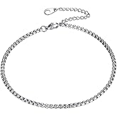 ChainsHouse Ankle Bracelets for Women, Stainless Steel Beaded Chain Ankle Bracelet, Womens Heart Anklets for Summer Beach Jewelry Gifts