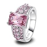 Psiroy Women's 925 Sterling Silver Created Pink Topaz Filled Wedding Ring Band