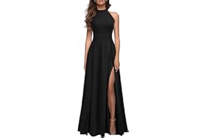 MUSHARE Women's Halter Neck Sexy Split Cocktail Party Maxi Long Formal Dress