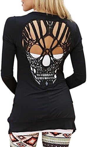 Vicheer Women Unique Skeleton Design Long Sleeve Slim Black Fashion Cardigans XL