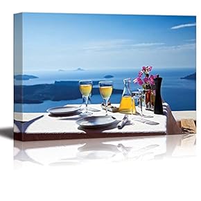 Canvas Prints Wall Art - Beautiful Scenery of a Table Above Sea in Greece, Santorini Island | Modern Wall Decor/Home Art Stretched Gallery Canvas Wraps Giclee Print & Ready to Hang - 12" x 18"