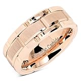 Tungsten Rings for Mens Wedding Band Rose Gold Brick Pattern Engagement Promise Jewelry Size 6-16