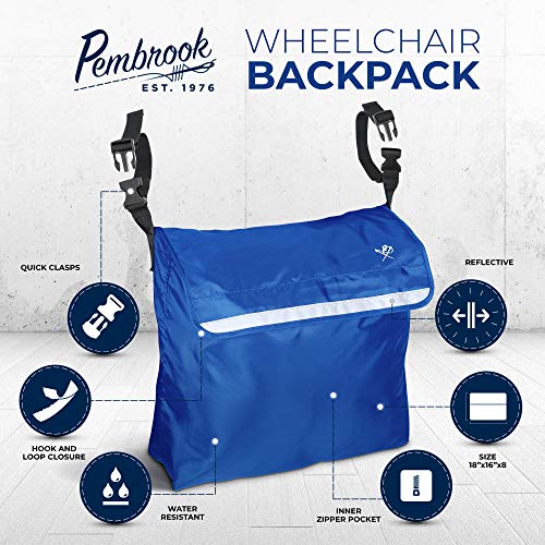 Pembrook Wheelchair Backpack Bag - Wheel Chair and Walker Accessories Side Storage Bags - Lightweight Pack for Mobility, Transport & Travel Portable Devices - Fits Scooter, Electric Wheelchairs & Etc - Thumbnail 2