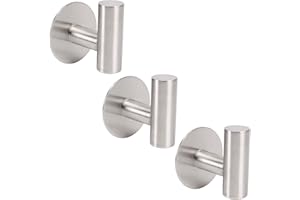 TocTen Bath Towel Hook, Strong Self Adhesive Robe Hook, SUS 304 Stainless Steel Stick on Wall Coat/Clothes Hook No Drilling, Shower Wall Hook for Bathroom Kitchen Office Closet(Brushed Nickel, 3 Pack)