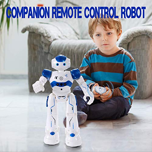 Yuboa Remote Control Robot Toys for kids, Programmable Smart RC Robot Intelligent Robots Gesture Sensing Rechargeable, Walking Dancing Robot Intelligent Robot Present for Boys Blue