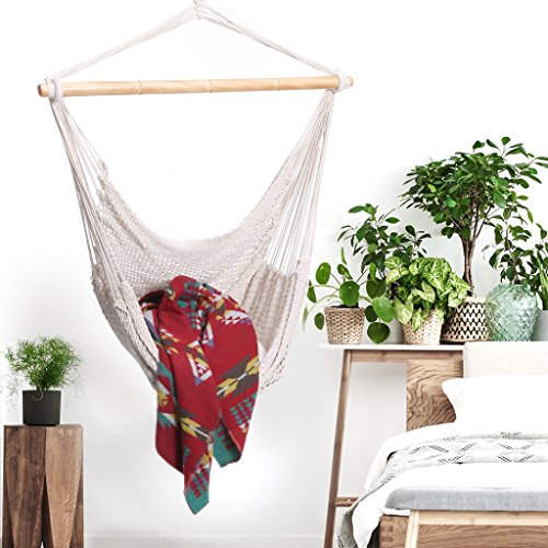 Finether Mesh Hammock Chair Swing, Netted Swing Chair Swing Seat Rope Hanging Chair for Any Indoor or Outdoor Spaces, 300 lbs Weight Capacity,White - Thumbnail 5
