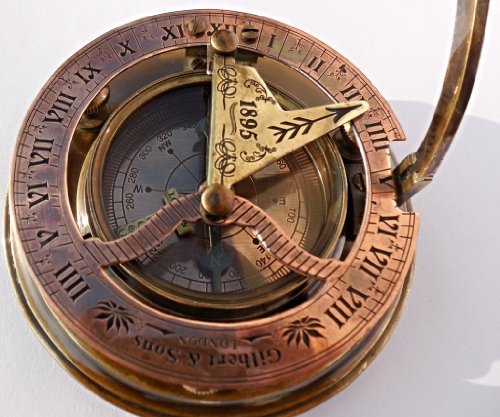MARINE ART HANDICRAFTS Steampunk for Solid brass Sundial Compass in fitted Wooden Box. C-3052