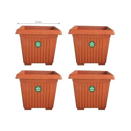 TrustBasket Set of 4 Square Uv Treated,hevy Duty Plastic Planter 12 Inch