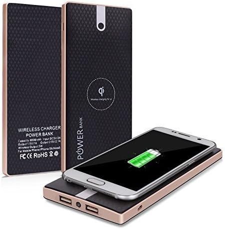 Portable Wireless Charger Cloele Qi Wireless Charger Pad with 8000Mah External Battery Packs 2 in 1 with Dual Fast Charging Port for iPhone Xs iPhone Max Galaxy Note 8 S8 S9 and More