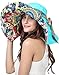 FakeFace Women's Anti-UV Sun Protective Wide Brim Reversible Sun Hat Floppy Fold Beach Hat Cap UPF 50 Blue One Size