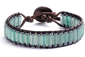 KSQS Healing Stone Chakra Wrap Bracelet for Women, Hematite Energy Bead Protection Bracelet for Anxiety and Stress, Jasper Leather Cuff Bracelet
