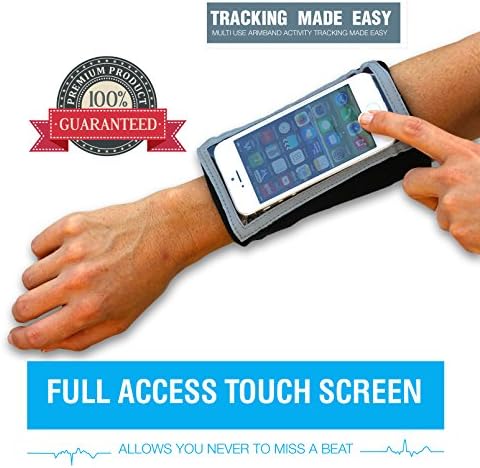 Cell Phone Armband for Running - For iPhone SE, 5S, iPod Touch - Zippered Pocket Key Holder &amp; Touch Screen Access - Earphone Hole - Stretches to Fit Forearm