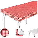 TopTableCloth Table Cover Red & White checkered tablecloths Elastic corner Fitted Rectangular folding table 6 Foot 30