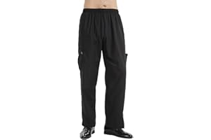 TopTie Men's Black Baggy Chef Pant with Elastic Waist Restaurant Work Pants
