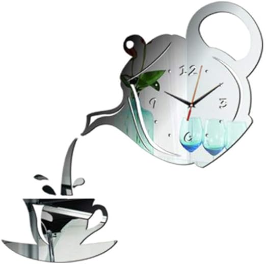 Amazon Com Topmountain Diy 3d Wall Clock Acrylic Coffee Cup Teapot Shape Decorative Kitchen Wall Clocks Living Room Dining Room Home Decor Clock Stickers Removable Home Kitchen