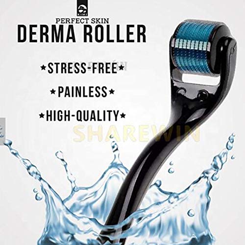 Derma Roller Kit for Face 0.25mm - Microneedle Roller Microdermabrasion Device Tool -Mini Skin Care 540 Titanium Micro Needles Roller System with Gift Box and Crystal Case (0.25mm, Black&Blue)
