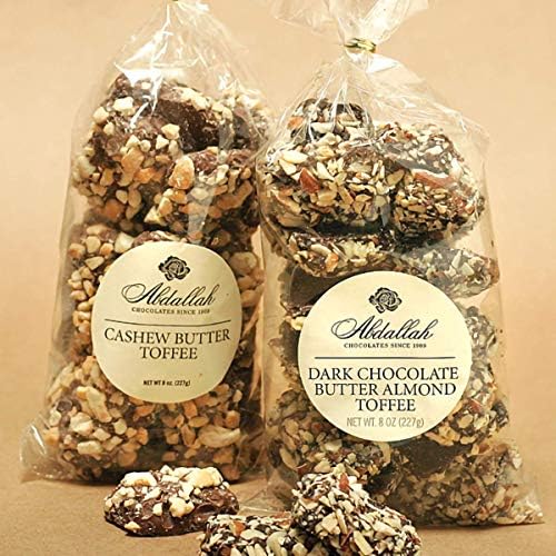 Abdallah Chocolates Dark Chocolate Butter Almond Toffee 7oz. (Two Pack -Two 7 oz. bags)