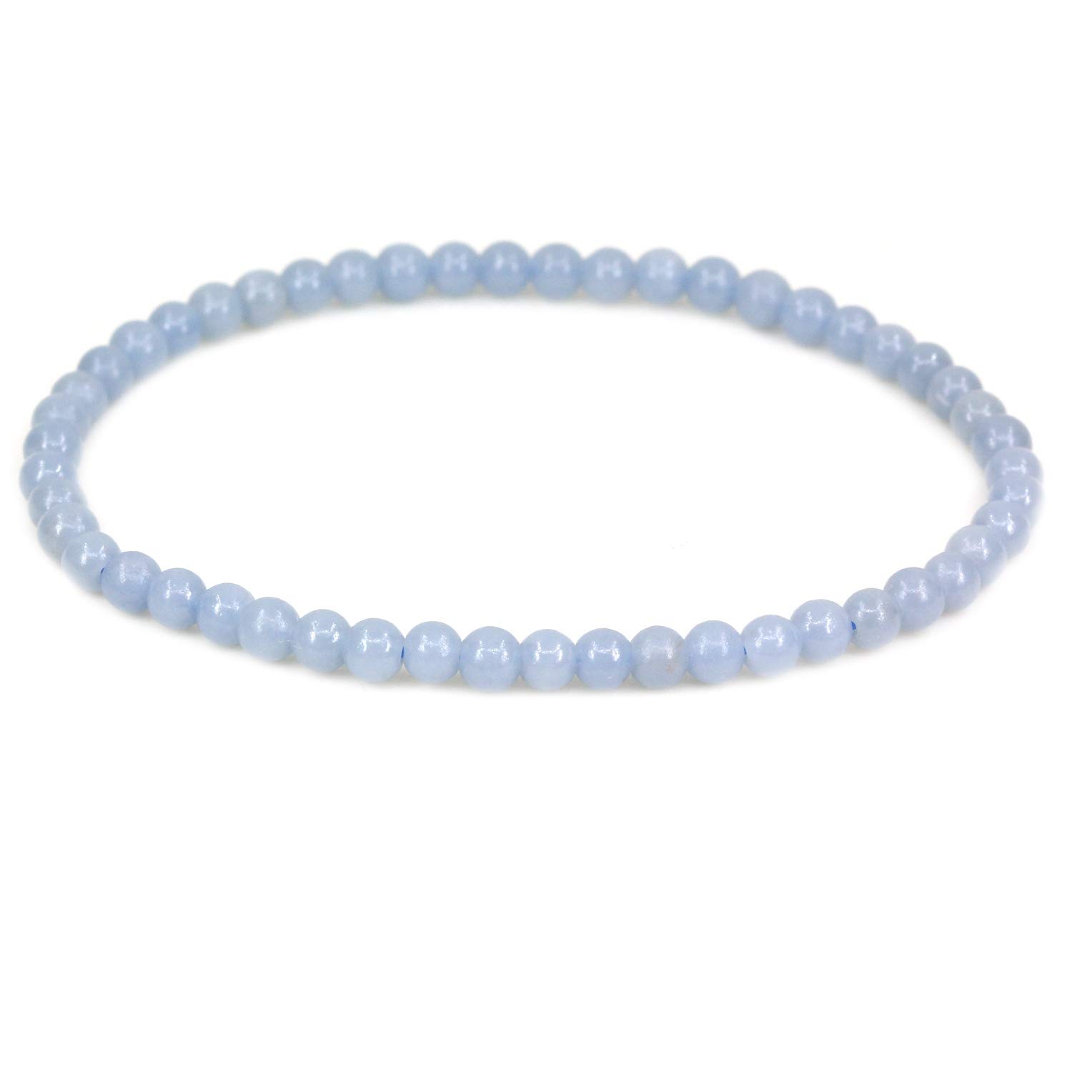 CHENYUE Natural Blue Angelite 4mm Round Beads Stretch Bracelet 7" Unisex