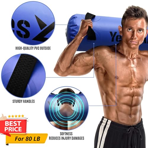 Yes4All Large Aqua Bags for Workout 45-80lbs - Ultimate Core Water Weights Aqua Bag - Portable Stability Fitness - Perfect Agility, Durability for Indoors and Outdoors - Clear & Dark Blue
