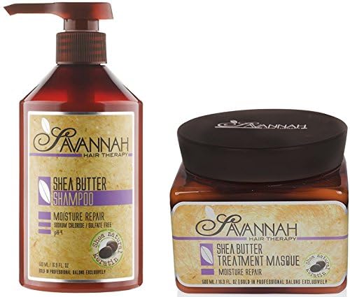 Savannah Hair Therapy Shea Butter Treatment Shampoo 16.9 Ooz + Shea Butter Masque 16.9 oz
