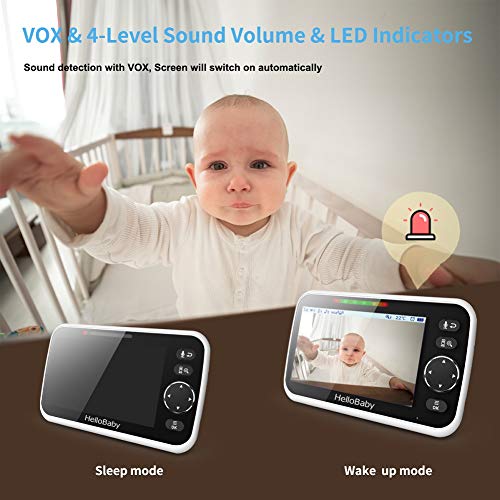 HelloBaby 5\'\' Video Baby Monitor with Camera and Audio, Color LCD Screen, Infrared Night Vision Camera, Temperature Display, Lullaby, Two Way Audio and VOX Mode, HB50