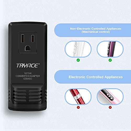 TryAce 1875W Travel Adapter and Converter Combo 240V to 110V international Voltage Converter for Hair Dryer, All in One Plug 8A Max Adapter Wall Charger for UK/AU/US/EU 150+ Countries (1875W-Upgraded) - Thumbnail 2