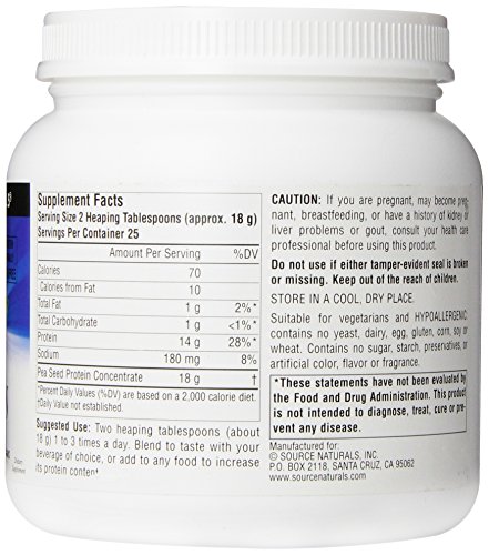 Source Naturals Pea Protein Power Plant-Based Protein Powder - Easy To Digest, Bioavailable, Non-Dairy, Vegan, Non-GMO, Gluten Free, Sugar Free, Unflavored - 16oz