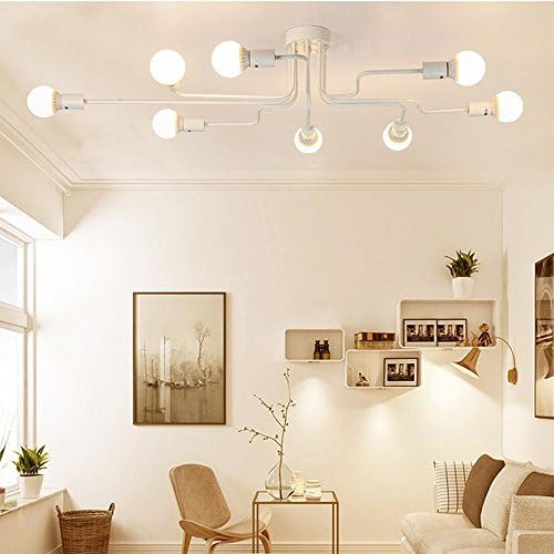 Retro Metal Chandelier Simple Flush Mount Ceiling Light Fixture with 8 Lights Black Painted Finish , white