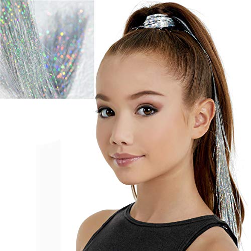 Shining Silver Tinsel Hair Extensions 47 Inches Hair Tinsel Kit Glitter
