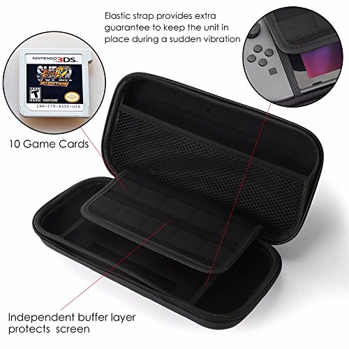 Switch Case Hard Shell Portable Travel Carrying Case with 10 Game Cartridges for Switch Console & Accessories(Black)