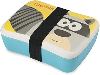 BIOZOYG Kinder Bento Lunchbox aus Bambus I Brotdose mit extra Snack Box I Mädchen und Junge Motiv Brotbox - Waschbär für Kindergarten I Lunch Set to Go BPA frei und 100% lebensmittelecht