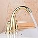 Hiendure® Widespread Two Handle Three Holes Centerset Brass Lavatory Sink Faucet Gold, Without Pop Up Drain