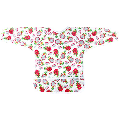 Langsprit Baby Bib with Sleeves-Waterproof Infant/Toddler Bib with Pocket(6-24 Months),Dragon Fruit