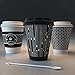 #1 Modern Disposable Coffee Cups with Lids and Stirrers (50 pack) - 12 oz Double Wall Insulated Hot Paper Cups with Accessories - Stylish Beverage Cups for Hot Cold Drinks (Paddle Art Design, 12 oz)