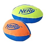Nerf Dog (2-Pack) UltraPlush Trackshot Football Dog Toy, Orange/Blue & Green/Blue, Small