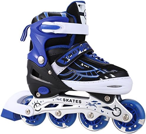 OUTCAMER Adjustable Inline Skates with Light Up Wheels Beginner Roller Fun Flashing Illuminating Roller Skates for Kids Boys and Girls - Available in Two Colors and Three Sizes.