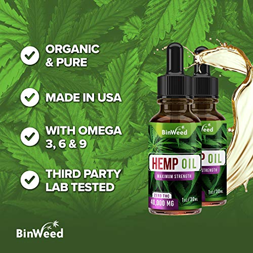 (2 Pack) Hemp Oil Extract 40,000MG for Pain & Stress Relief, Grown & Made in USA, Relieves Insomnia, Anxiety, Omega 3, 6, 9 for Better Skin, Nails & Hair