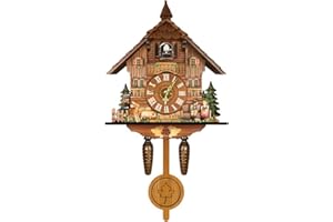 Surakey Elegant, Traditional, Decorative, Wooden Painted Modern Wall Clock Cuckoo Clock Bird NowTime Hanging Clock Display Handmade Decoration Swinging Pendulum for New Room Office, Type 1