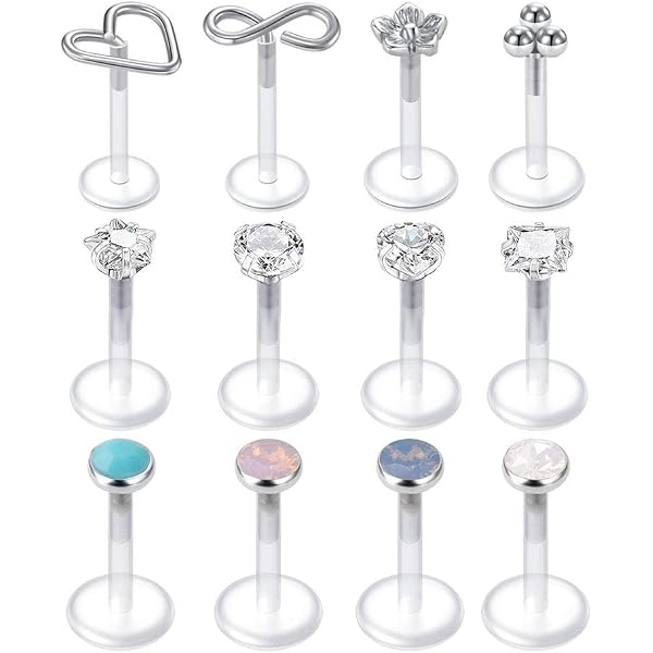 FECTAS 6pcs Threadless Push-in Cartilage Tragus Helix Piercing Jewellery Flat Back Stud Earrings Stainless Steel 16G 8mm Lip Bars Labret Stud Lip Ear Medusa Piercing 2mm CZ Silver - Online Marketplace