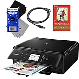 Canon PIXMA TS6020 Wireless All-in-One Compact Inkjet Printer with Print, Scan, Copy (Black) + Set of Ink Tanks + USB Printer Cable + Photo Paper Sample + 2 HeroFiber Gentle Cleaning Cloths