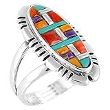 925 Sterling Silver Ring with Genuine Turquoise & Gemstones Size 5 to 12