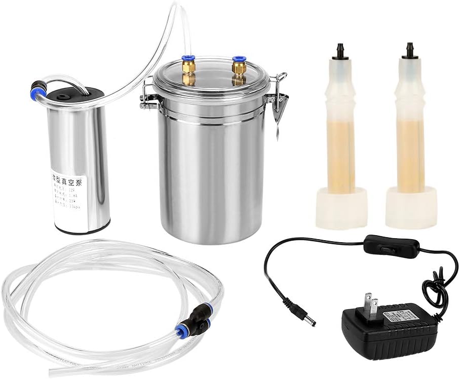 YOUTHINK 2L Household Electric Goat Cow Milking Machine with Vacuum-Pulse Pump Stainless Steel Plugging in Cow Milking Machine Goat Sheep Ewes Milker Milking Kit