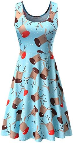 Malist Women's Christmas Dress Sleeveless A Line Midi Flared Dress Blue Large