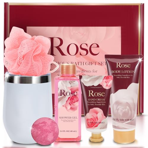 Spa Luxetique - Juegos de regalo de spa para mujer, 6 kits de baño de rosas con vaso, caja de regalo de cumpleaños para ella