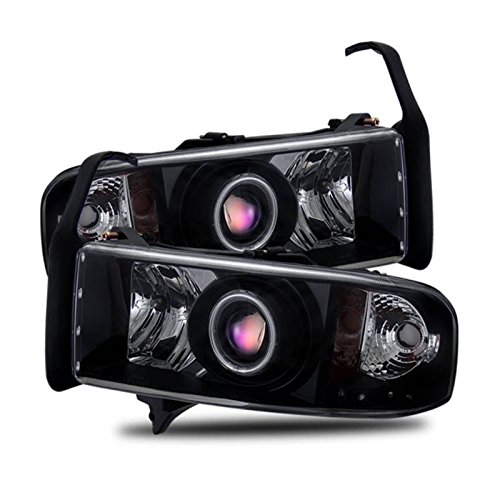 SPPC Black Projector Headlights Assembly Set Halo For Dodge Ram - (Pair) Driver Left and Passenger Right Side Replacement Headlamp