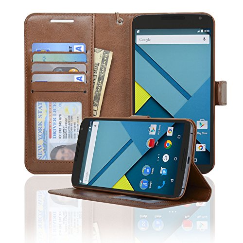 Navor LG Google Nexus 6 Folio Wallet Leather Case for Cards & Money Pockets, ID Window [NX6OBR]- Brown