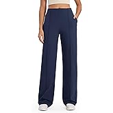 G4Free Wide Leg Yoga Pants Loose Sweatpants for Women Business Casual Pants Straight Leg Dress Pants Work Palazzo Trousers Pants with Pockets(Navy,M,31")