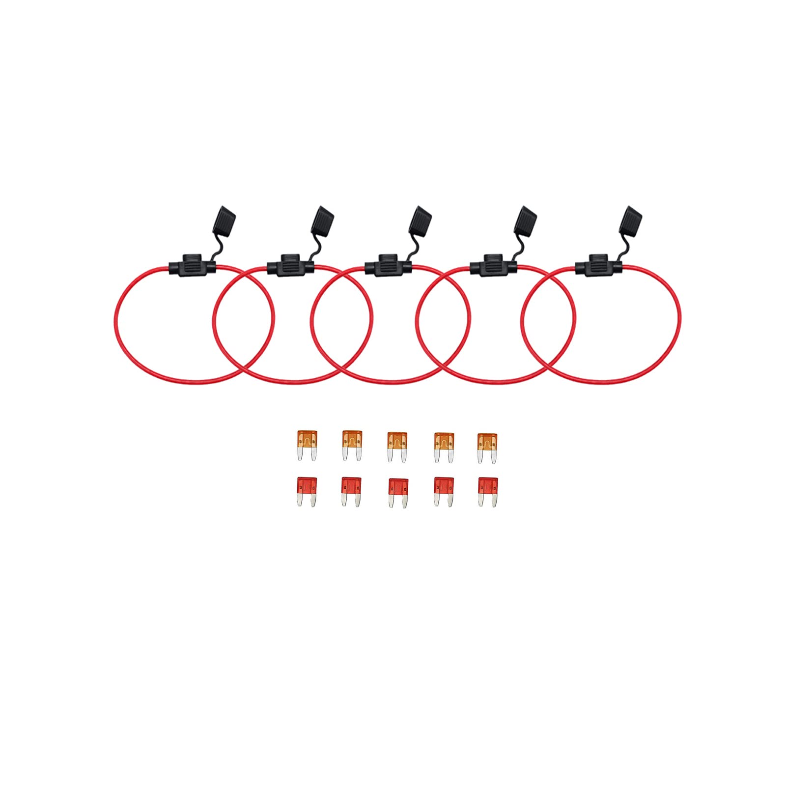 KOLACEN Automotive Car Truck In-line 18 Gauge Fuse Holder for Mini Blade Type 5 Pieces + 10 Pieces Mini Blade Fuse 5Apm 10Apm